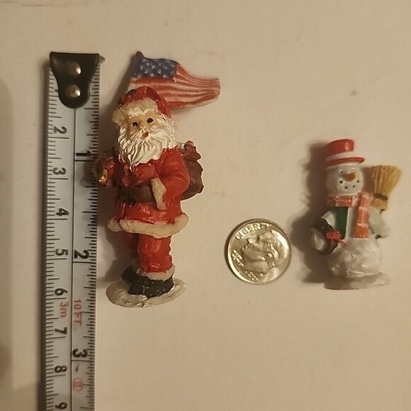3 Christmas Village Accessories Miniature Figurines Santa w Flag Tree Snowman - Picture 3 of 3